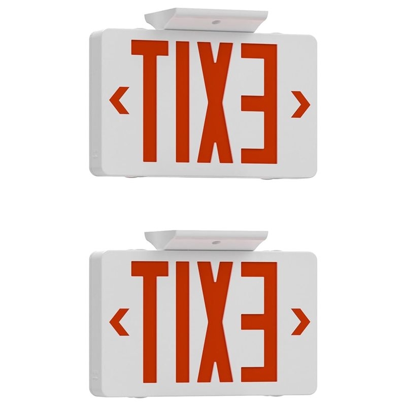 Emergency Exit Sign - ABKQ-UL認定LED非常灯（バッテリーバックアップ付き）、赤色緊急灯、業務用非常灯コンボサイン 2個セット