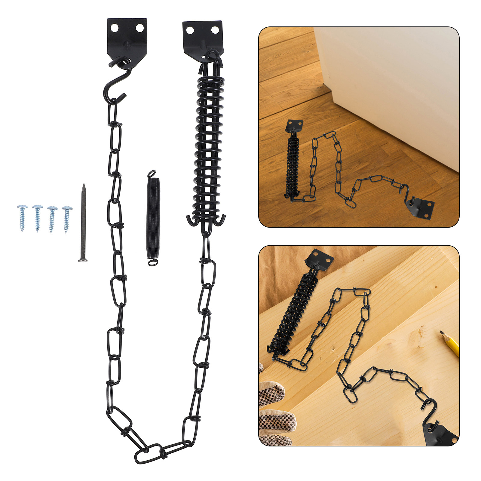Security Chain Door - 2セット ヘビーデューティー 防風チェーンドアロック アメリカンスタイルハンドル セキュリティドアリストリクター 調整可能なスチールチェーンガード