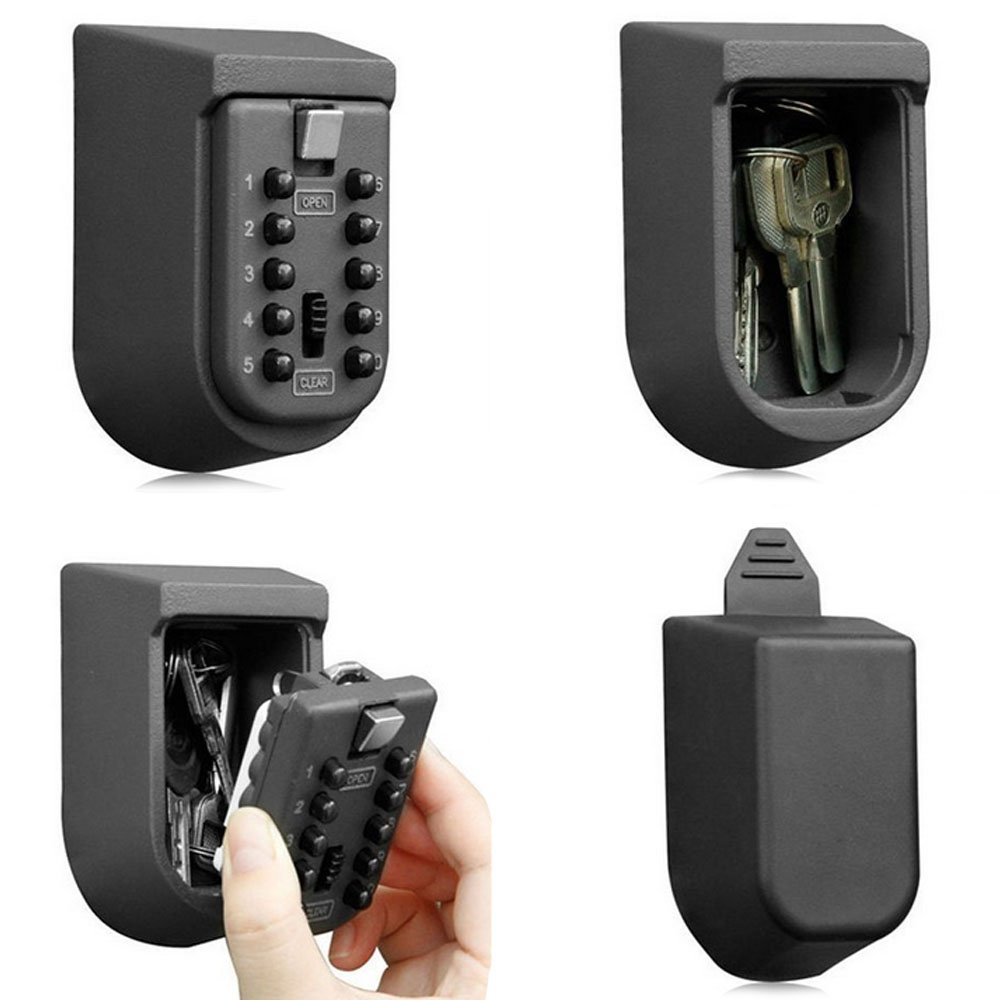 Lockbox Key Secure - キーロックボックス 壁掛け式 プッシュボタン式 キーセーフ収納 セキュリティロックボックス ブラックラバーカバー付き
