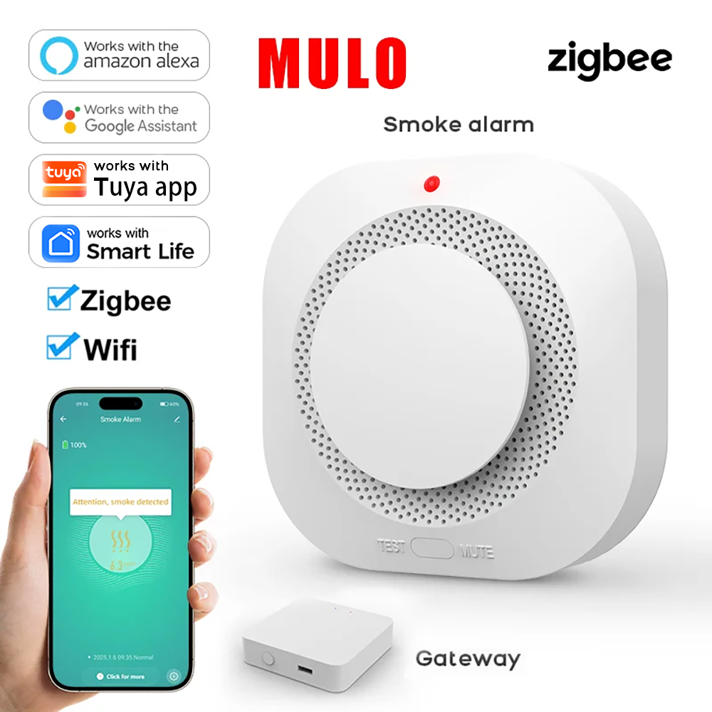 Smoke Detector Interconnected - ZigBee WiFiスマート煙感知器アラーム、Tuya Smart Lifeアプリ対応、ホームセキュリティ用火災センサー、アプリアラート機能付き