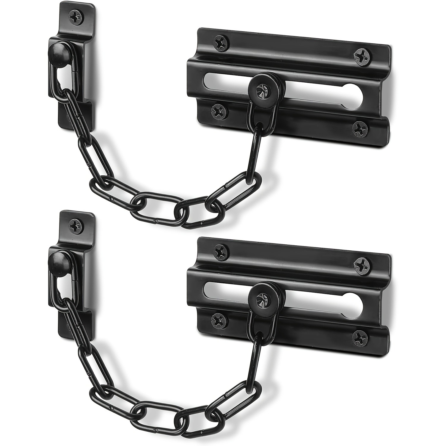 Security Chain Door - 2パック ドアチェーンロック ブラック、室内ドア用セキュリティドアチェーン、プレミアム厚みのあるチェーンドアロック、ネジ12本付き