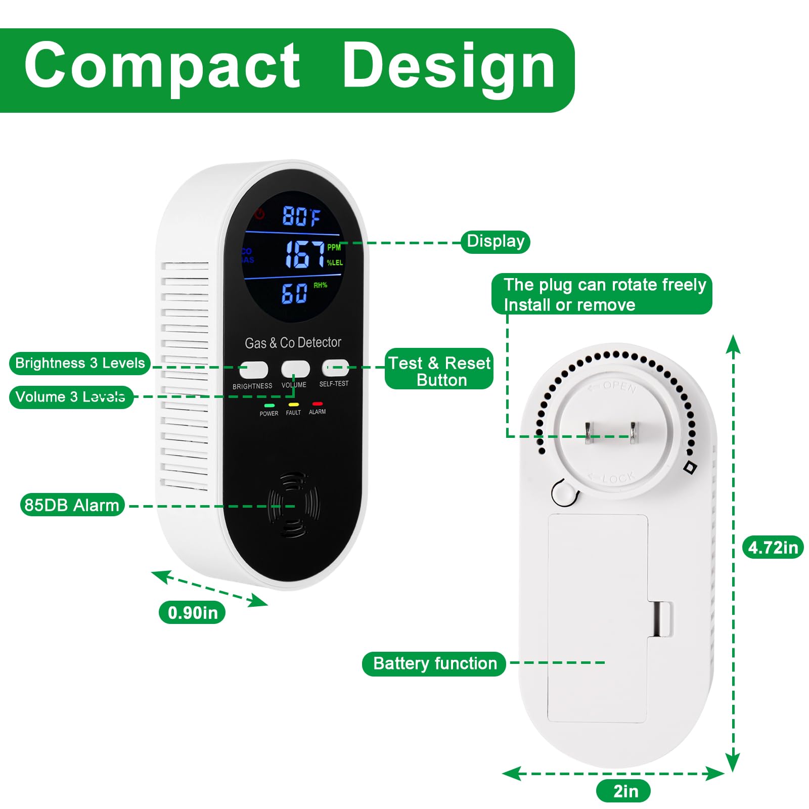 5-in-1複合ガス＆一酸化炭素検知器、ACプラグ式天然ガス - Co Detector Plug のレビューと価格