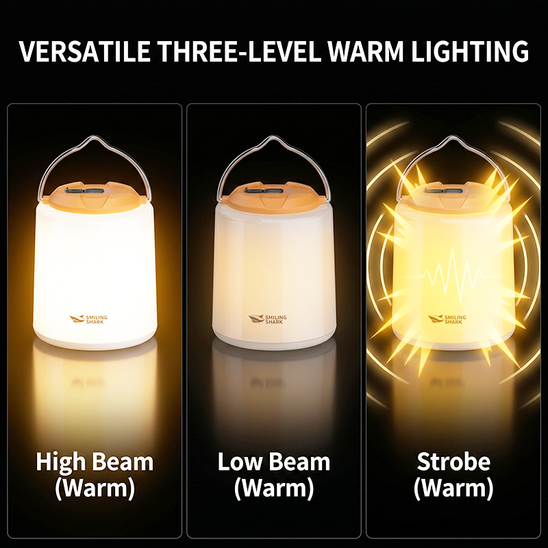 SMILING SHARK LED 充電式キャンプライトテン - Power Outage Light のレビューと価格