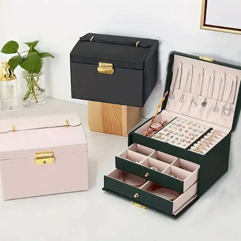 3段引き出し付きPUレザー製ジュエリーボックス、セキュリティ - Lockbox Key Secure のレビューと価格