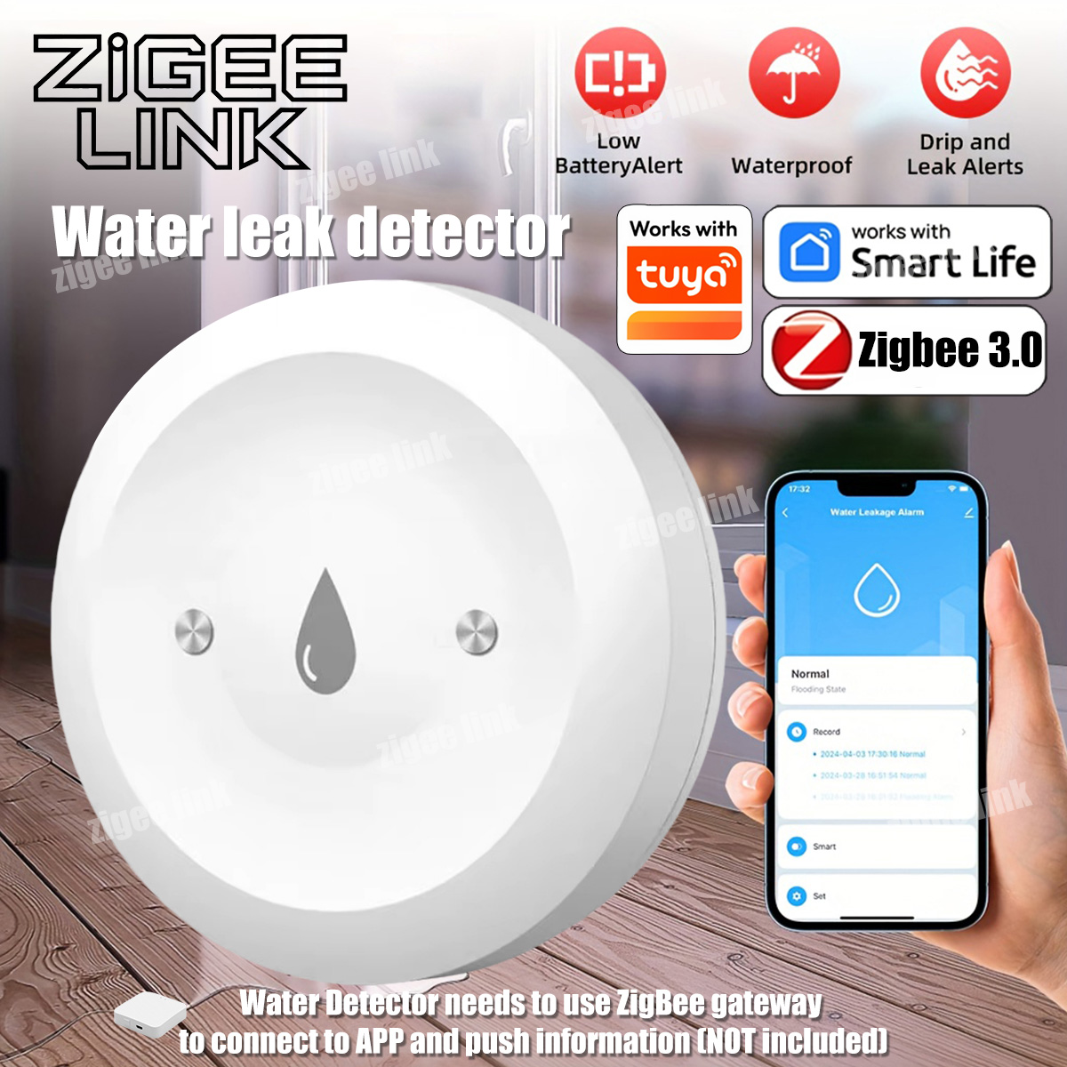 ZigBee 3.0 水センサー スマート漏水検知器 洪水漏 - Water Alarm Sensor のレビューと価格